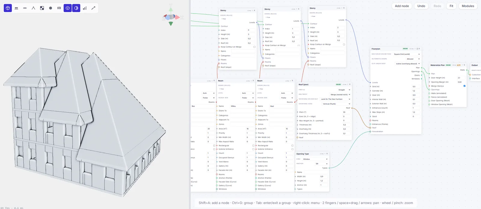 Le graphe floorplan de noa et la maison à étages qu'il génère