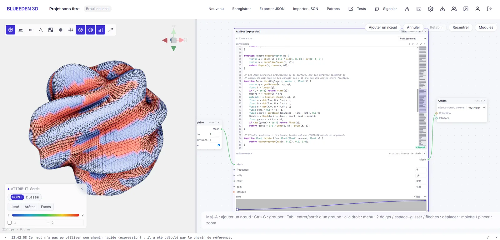 Un programme d'expression de 80 lignes et la surface qu'il colore dans le viewport